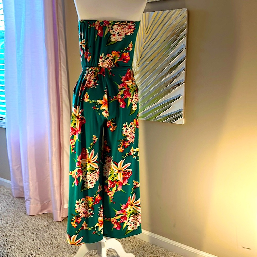 Express Green Floral Jumpsuit Wide Leg Size XXS - Picture 2 of 8